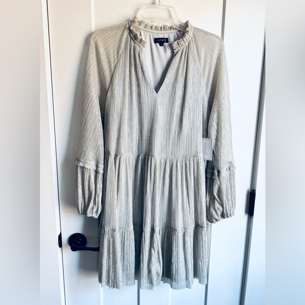 NWT 1.State Silver Metallic Dress L